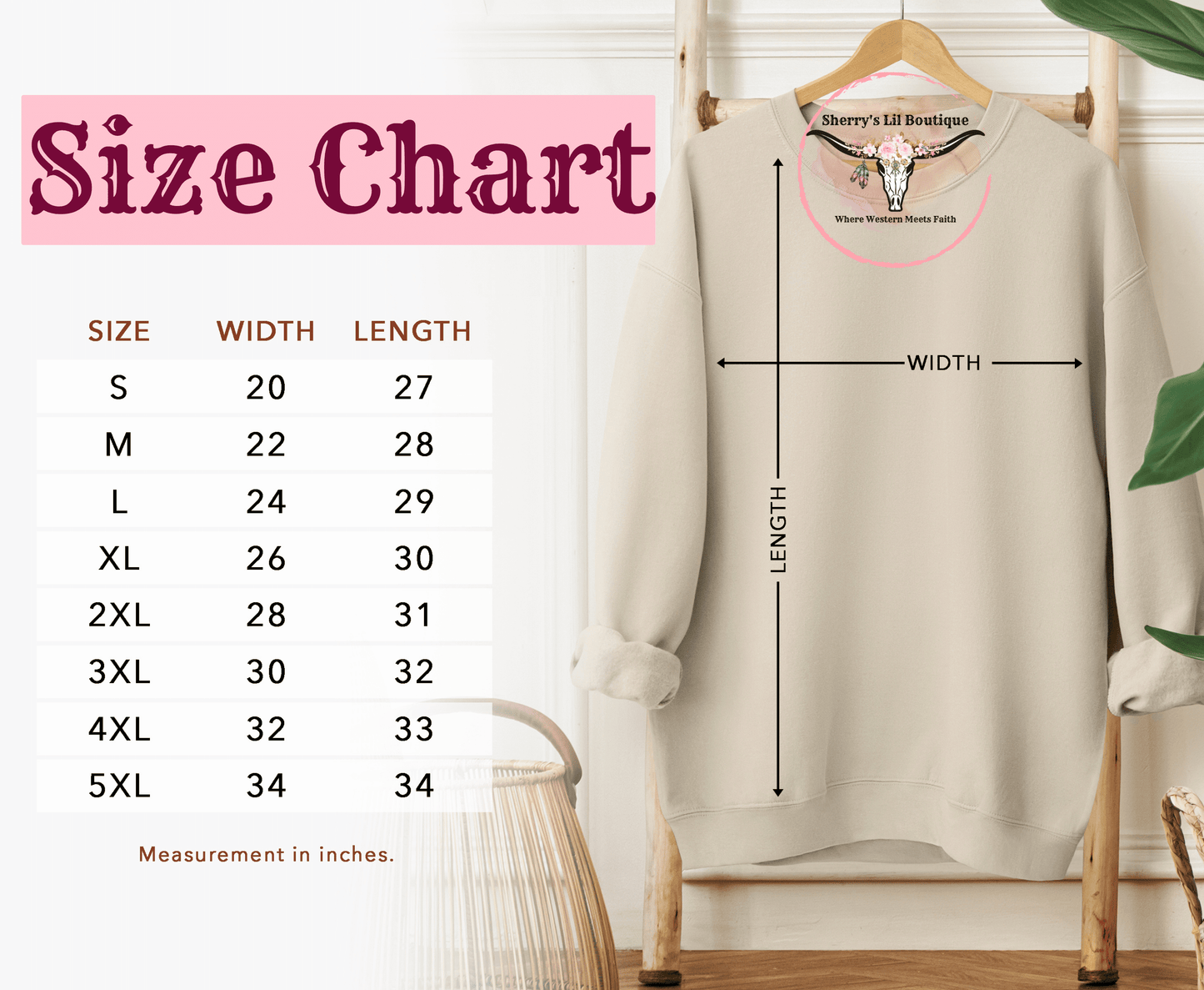 Size chart for sweatshirt