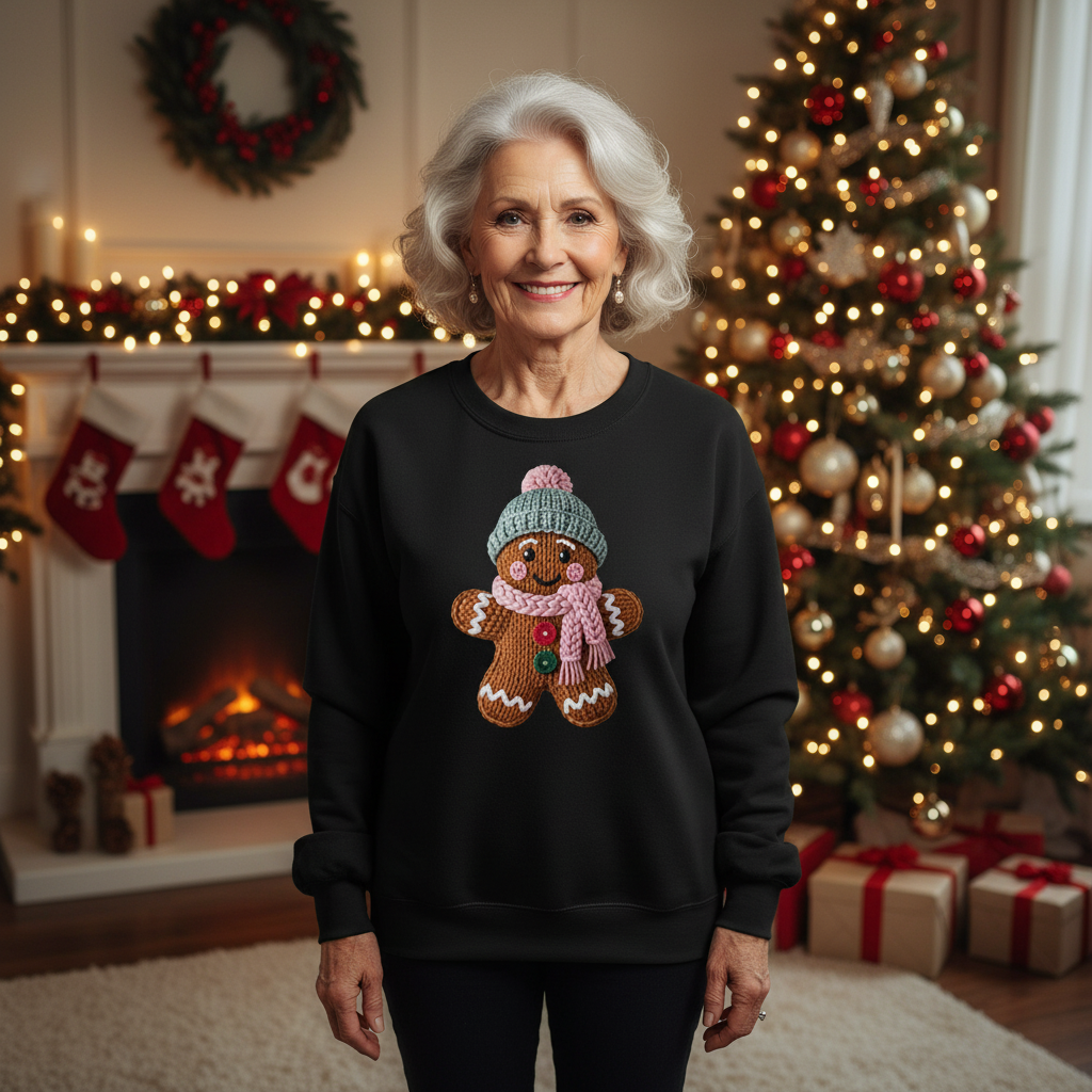 Faux Crochet Gingerbread Man Sweatshirt and Tee