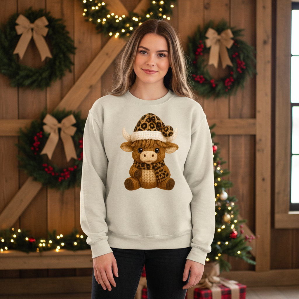 Faux Crochet Highland Cow Sweatshirt and Tee